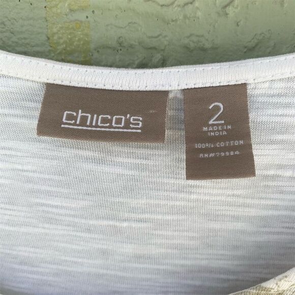 Chico's Women's Paisley Scoop Neck Blouse Size 2 (L) Multicolor Short Sleeve - Picture 7 of 8